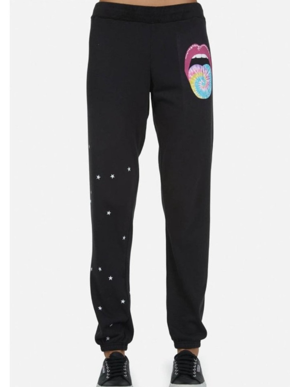 Lauren Moshi Gia Black Joggers with Tie-Dye Tongue Graphic